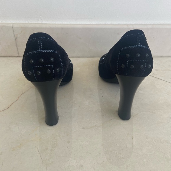 TOD’s Black Suede and Blue trim heeled Loafers in Box and Dust Bags size 39/9 - Picture 4 of 8